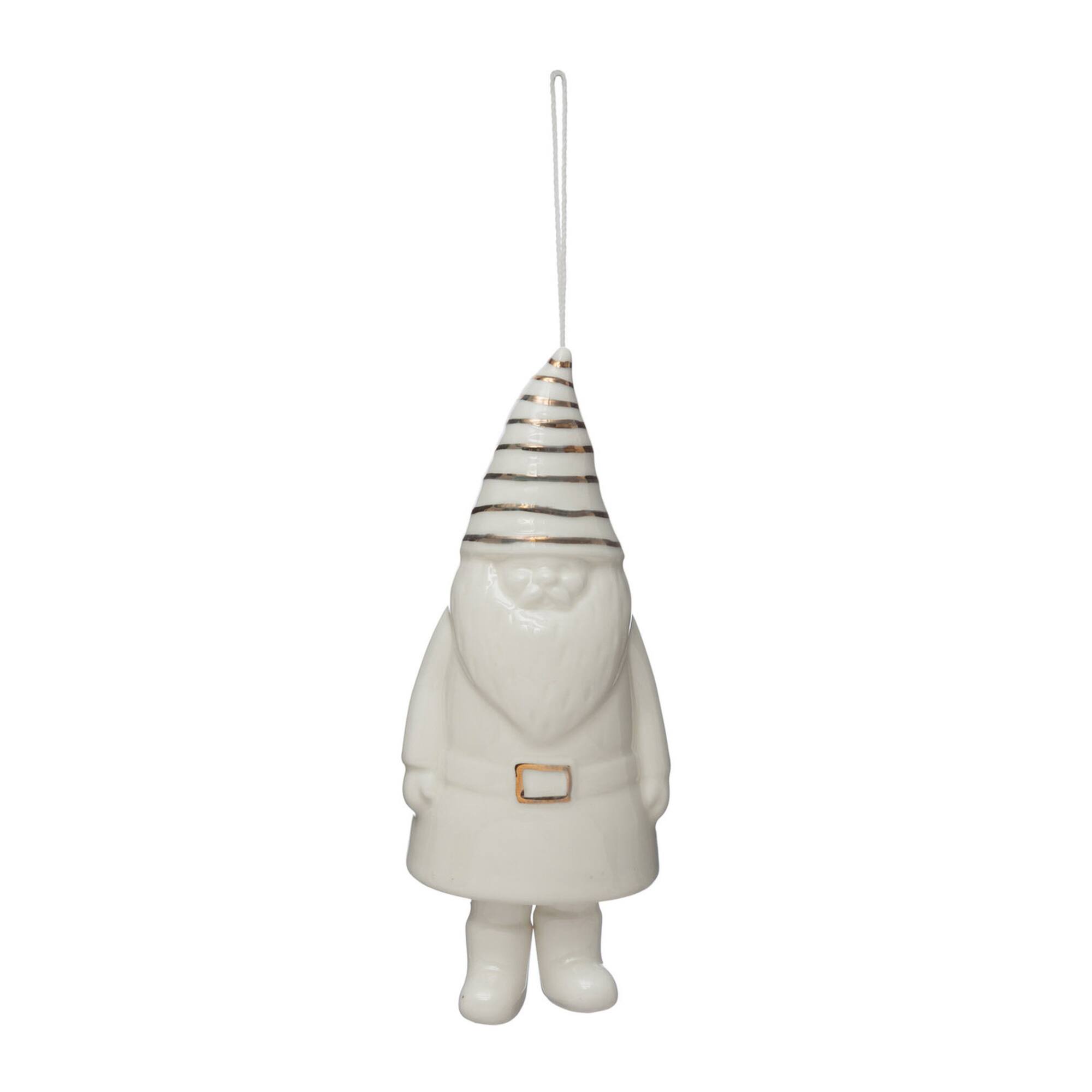 Hello Honey® 6" White Stoneware Gnome Bell with Gold Electroplating